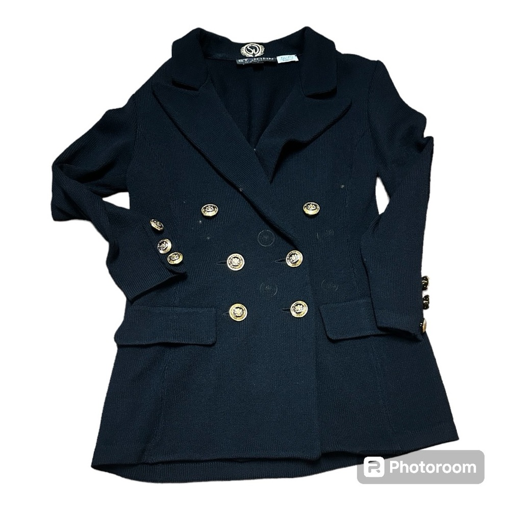 St. John Basics Double Breasted Santana Knit Jacket in Black - Picture 12 of 12